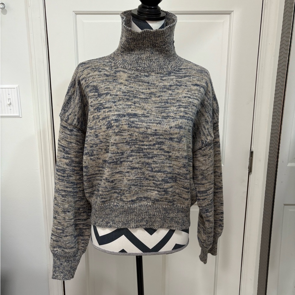SAGE Funnel Neck Sweater Balloon Sleeve Cozy Cabincore Knit Chunky‎ Cropped Warm